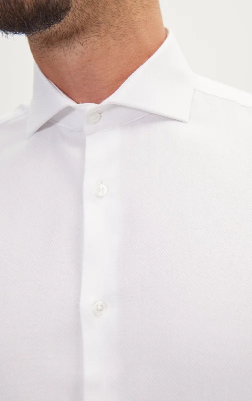 Pure Cotton French Placket Spread Collar Dress Shirt - White Grey Striped