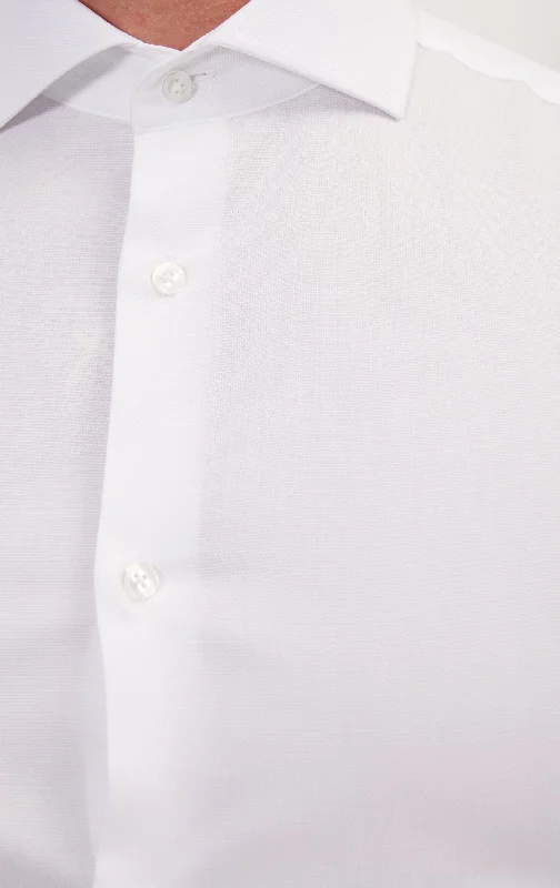 Pure Cotton French Placket Spread Collar Dress Shirt - Pique White