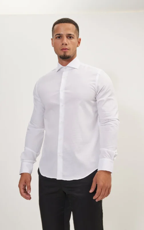 Pure Cotton French Placket Spread Collar Dress Shirt - Pique White