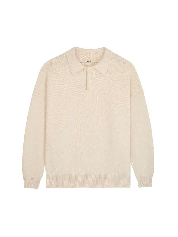 Recycled Cashmere Polo Sweater—ecru ivory