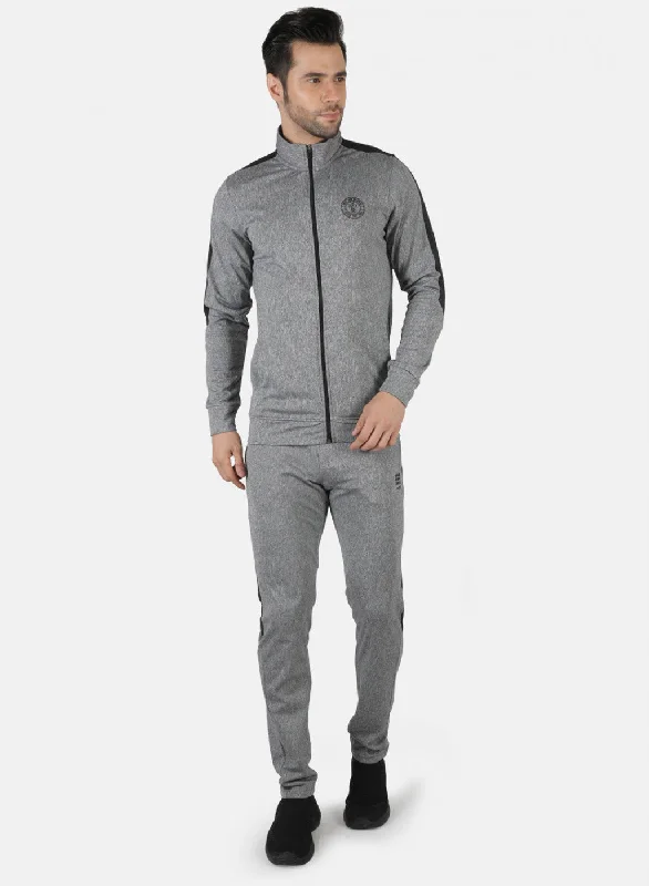 Grey Regular Fit Full Sleeve Collar Neck Tracksuit