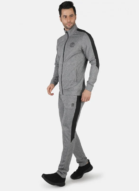 Grey Regular Fit Full Sleeve Collar Neck Tracksuit