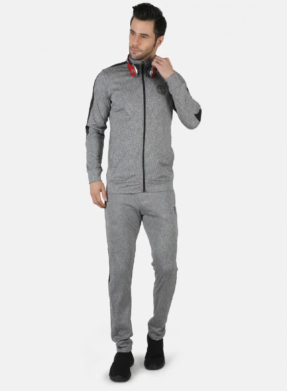 Grey Regular Fit Full Sleeve Collar Neck Tracksuit