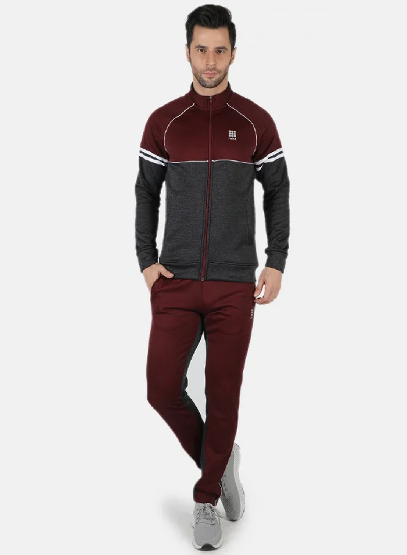 Maroon Regular Fit Full Sleeve Collar Neck Tracksuit