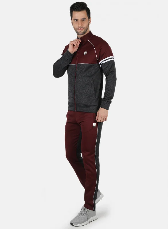 Maroon Regular Fit Full Sleeve Collar Neck Tracksuit