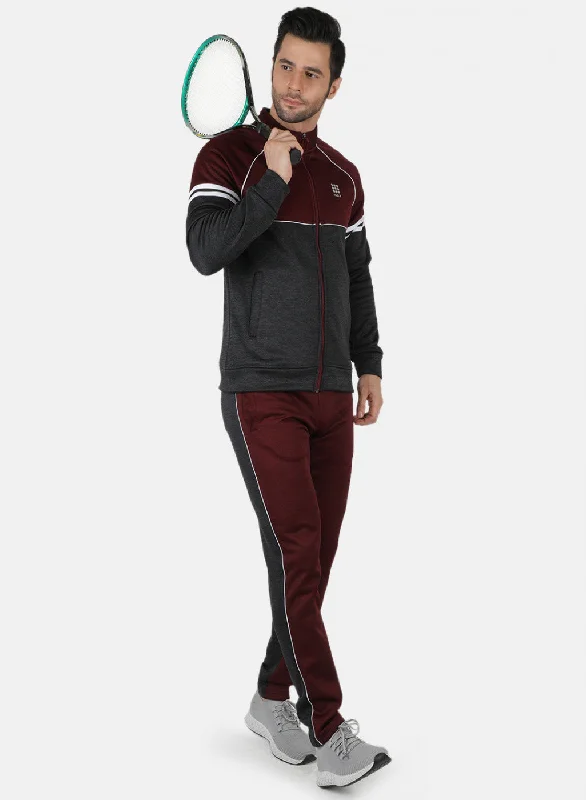 Maroon Regular Fit Full Sleeve Collar Neck Tracksuit