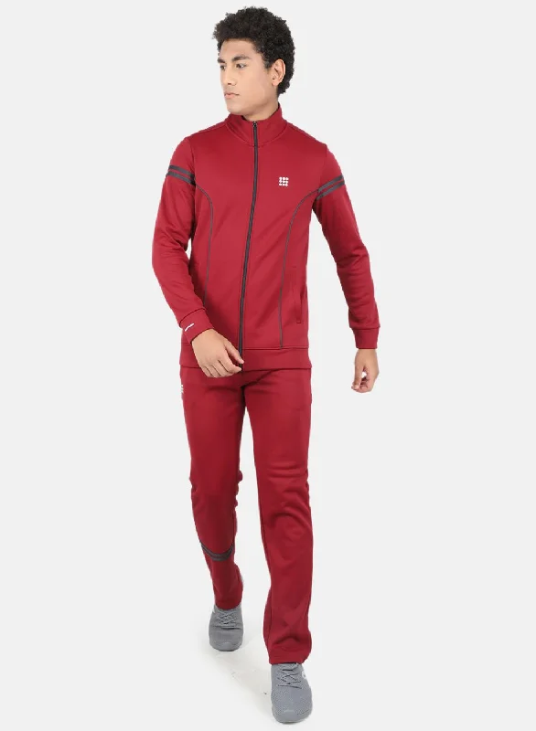 Men Maroon Solid Tracksuit