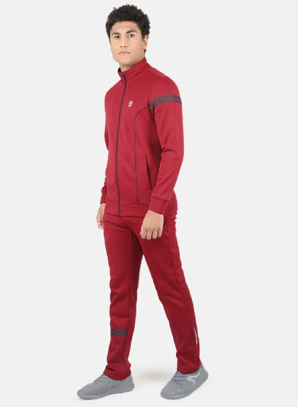 Men Maroon Solid Tracksuit