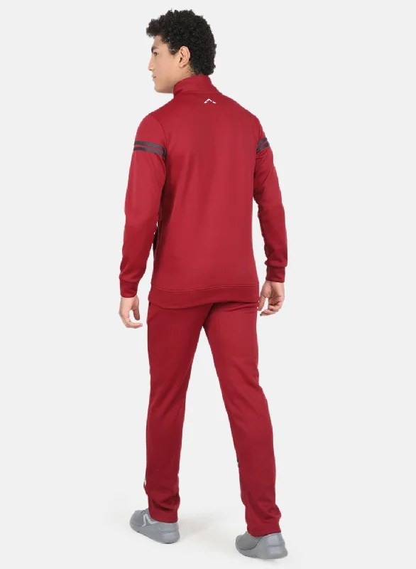 Men Maroon Solid Tracksuit