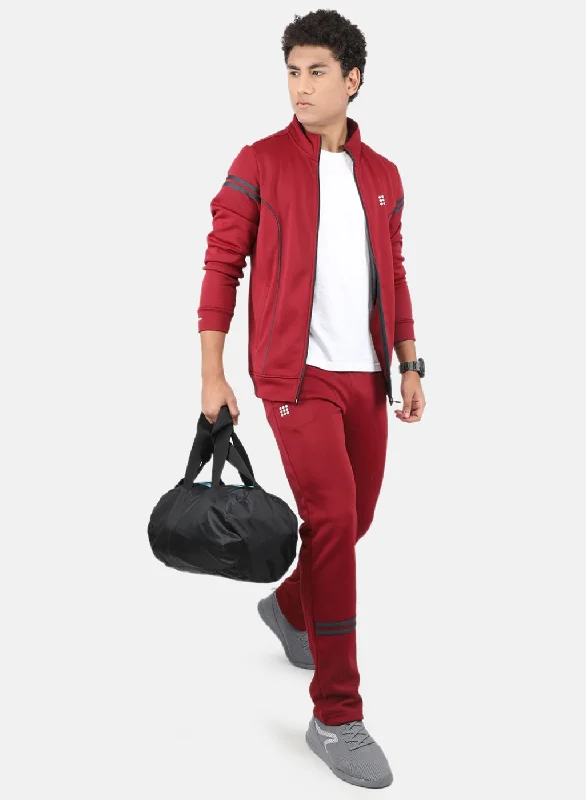 Men Maroon Solid Tracksuit