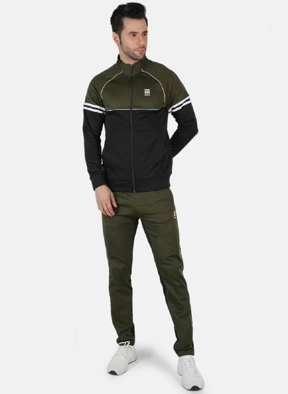 Olive Regular Fit Full Sleeve Collar Neck Tracksuit