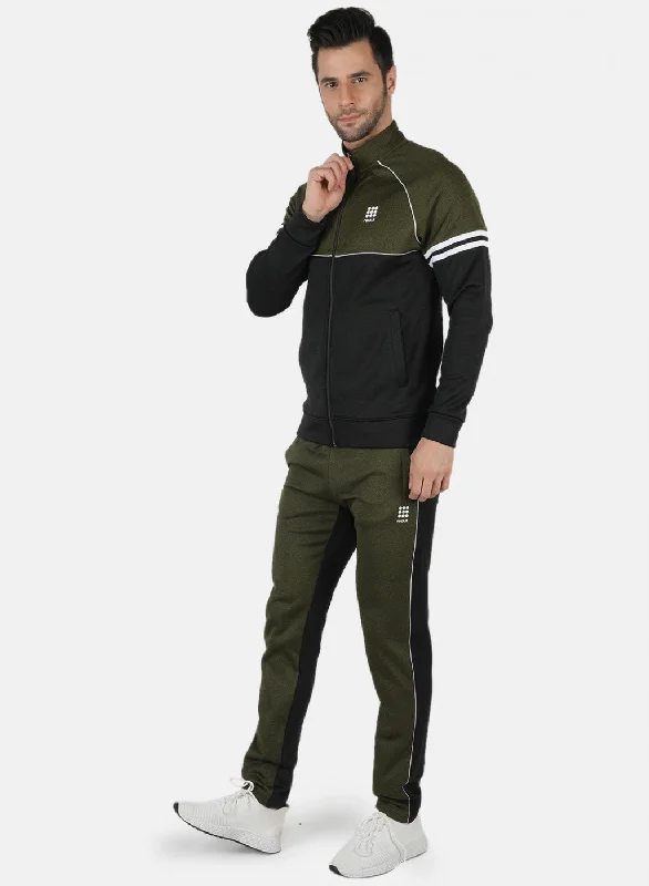 Olive Regular Fit Full Sleeve Collar Neck Tracksuit