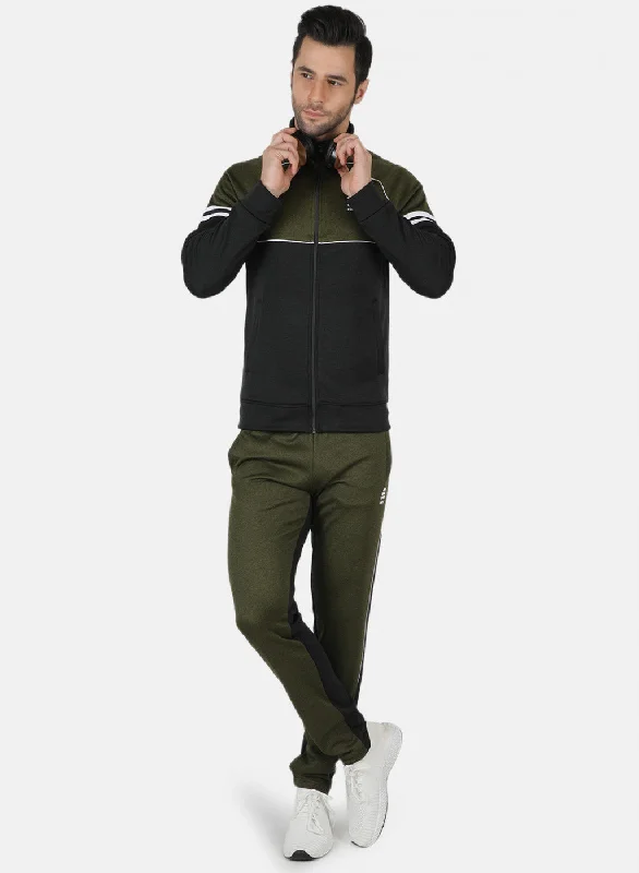 Olive Regular Fit Full Sleeve Collar Neck Tracksuit