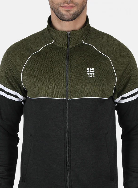 Olive Regular Fit Full Sleeve Collar Neck Tracksuit