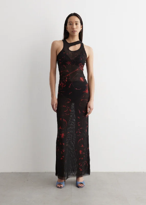 Mesh Cut-Out Maxi Dress