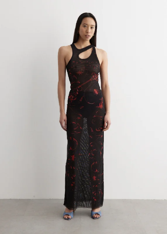 Mesh Cut-Out Maxi Dress