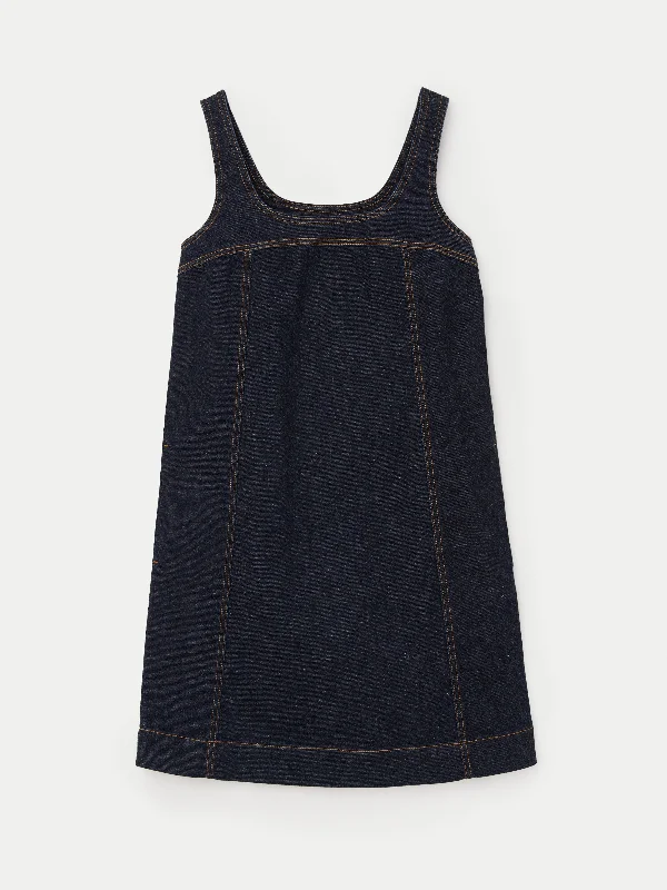 The Pinafore Denim Dress in Dark Wash