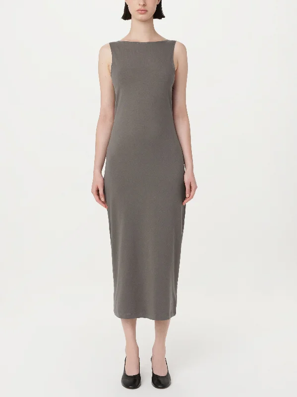 The Boat Neck Maxi Dress in Dark Grey