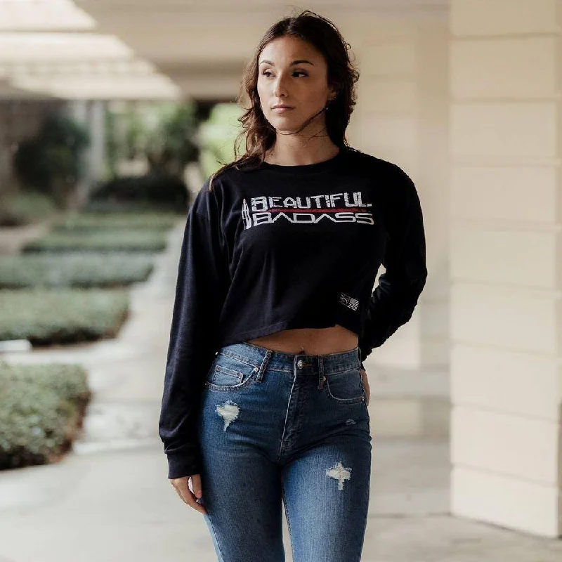 Women's Beautiful Badass Long Sleeve Cropped T-Shirt - Black