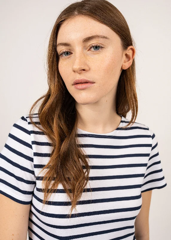 ETRILLE - Nautical Stripe Tee with Short Sleeves | Soft Cotton | Women Fit (WHITE / NAVY)