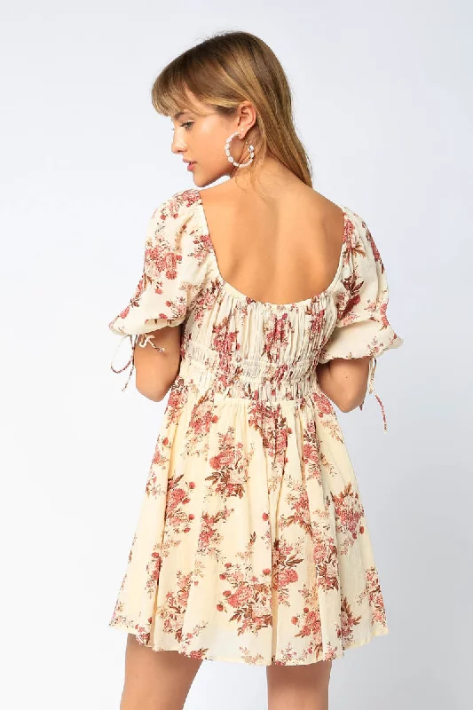 Floral Print Tie Sleeve Dress