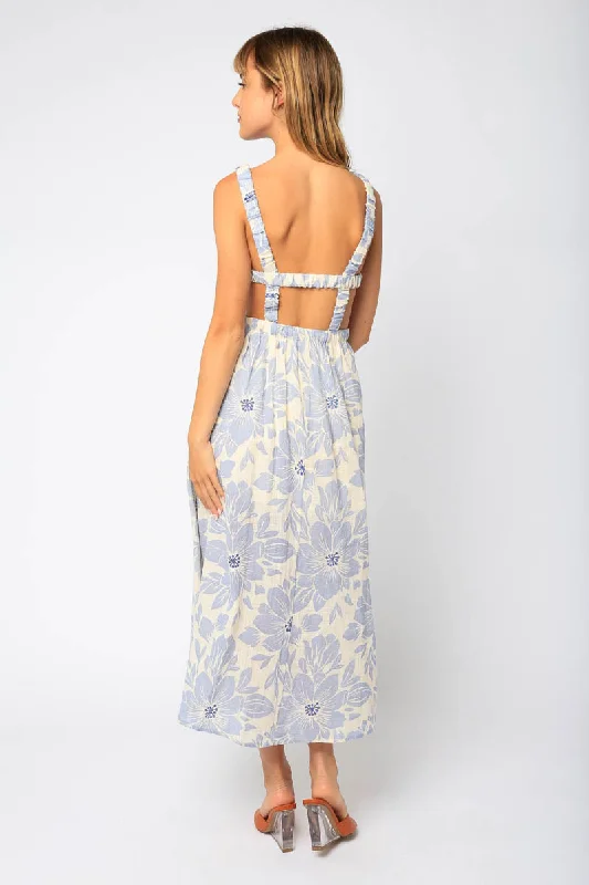 Midi Side Cutout Low Back Floral Print Dress