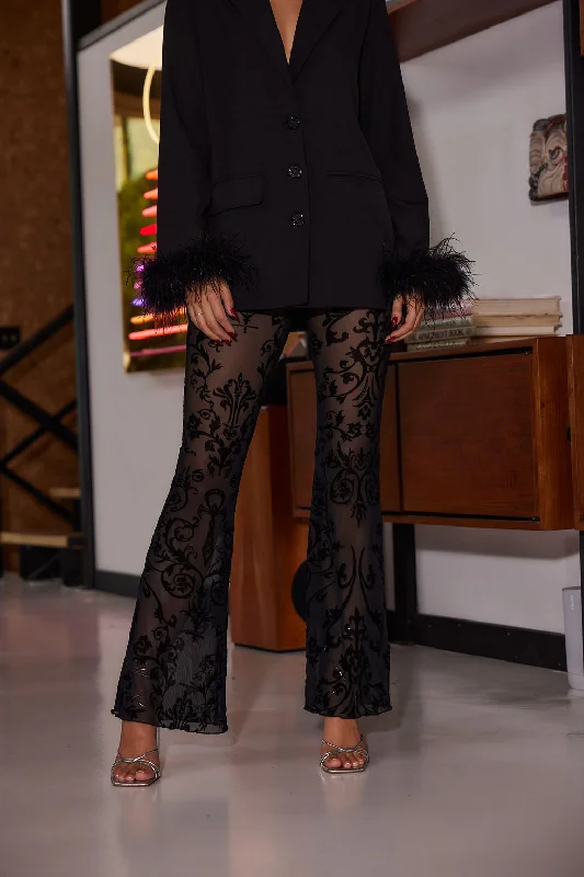 Midnight Hour Black Velvet Burnout Flare Pants