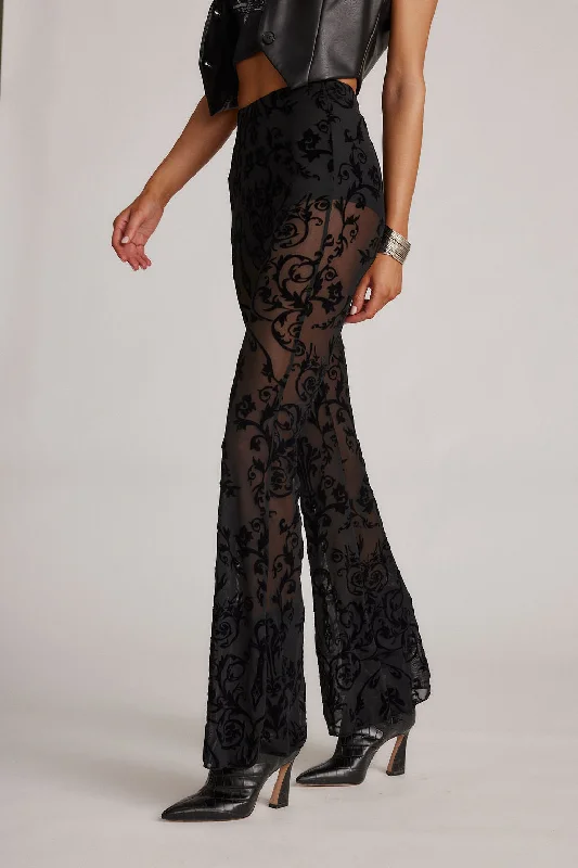 Midnight Hour Black Velvet Burnout Flare Pants