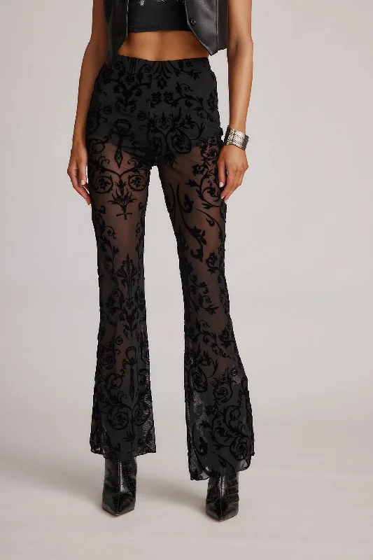 Midnight Hour Black Velvet Burnout Flare Pants