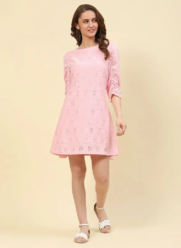 Women Pink Jaquard Dress