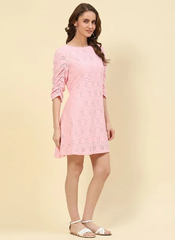 Women Pink Jaquard Dress