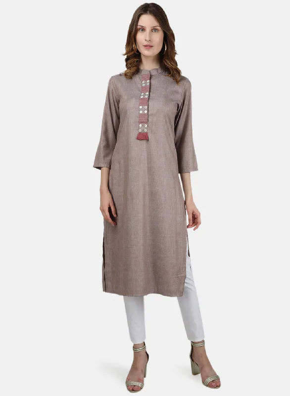 Womens Brown Embroidered Tunic