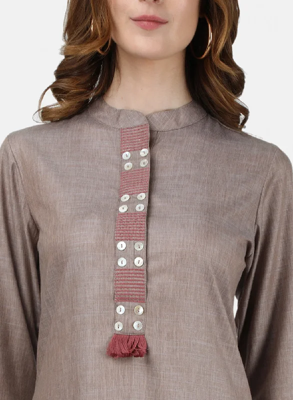 Womens Brown Embroidered Tunic