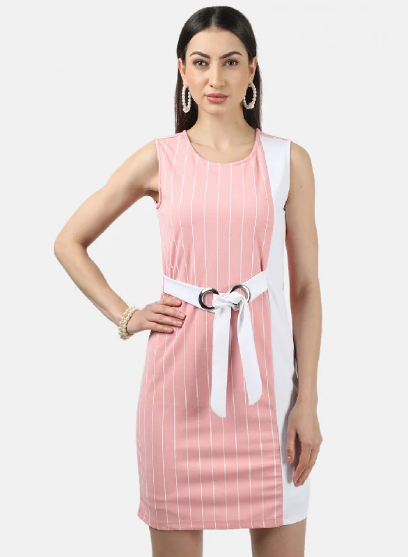 Womens Pink & White Stripe Dress