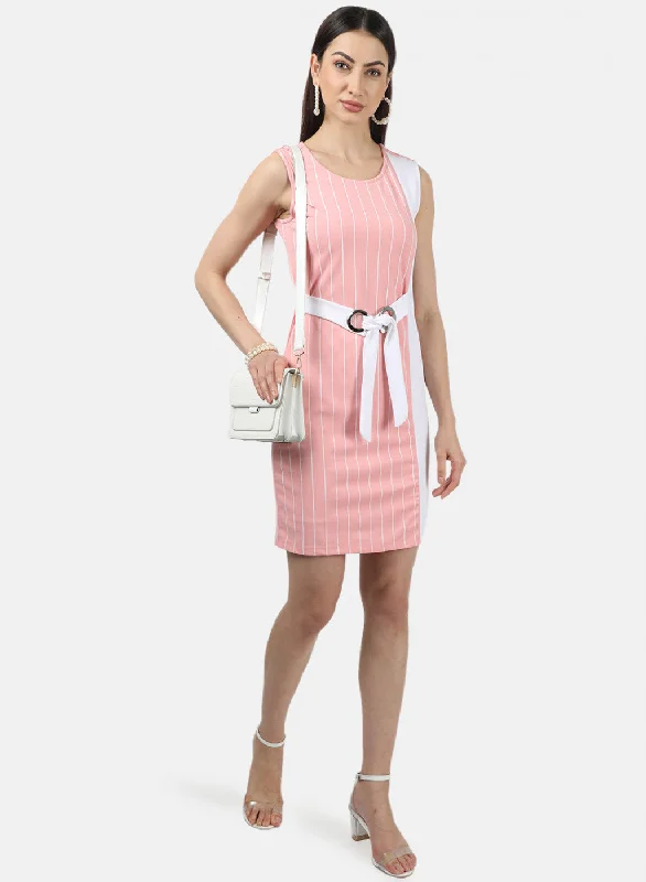 Womens Pink & White Stripe Dress