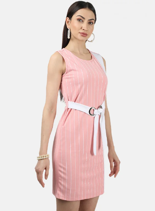 Womens Pink & White Stripe Dress