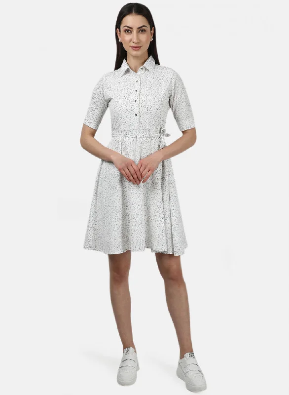 Womens White Printed Dress