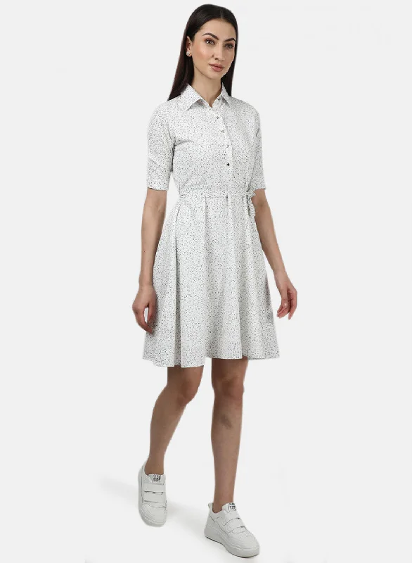 Womens White Printed Dress