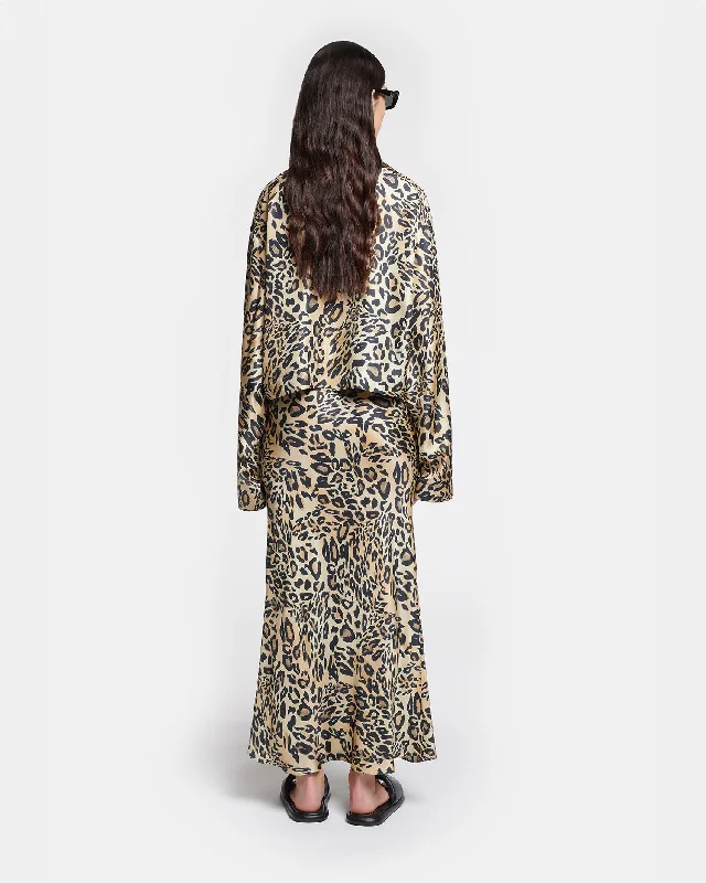 Sabeen - Printed Twill-Silk Midi Skirt - Leopard