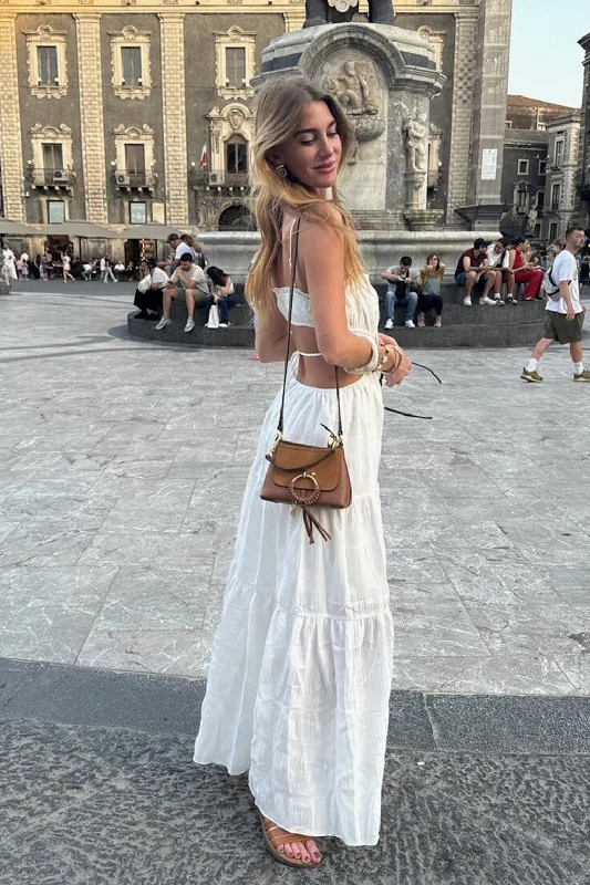 Paola White Boho Maxi Dress