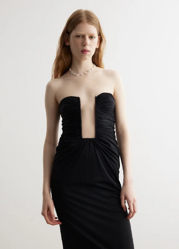 Plunge Strapless Column Dress