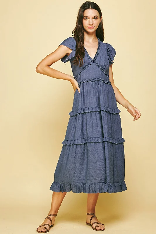 Ruffled Tea Length Dress