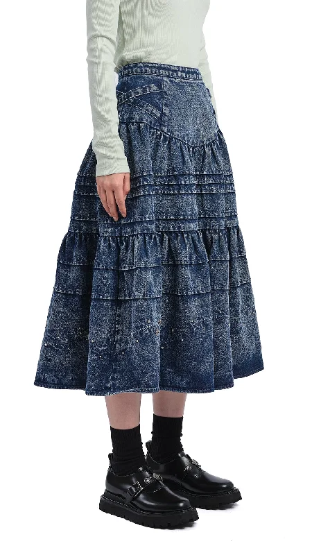 Stone-Washed Studded Denim Skirt