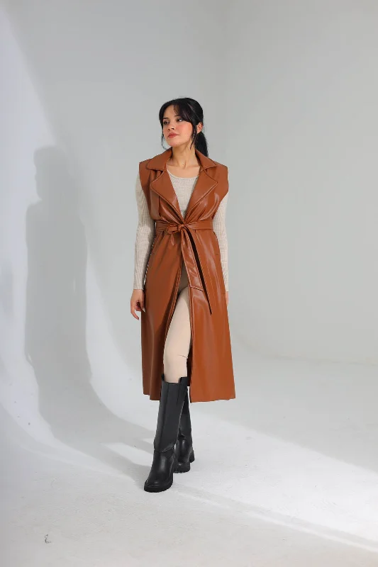 Cutsleeve leather coat