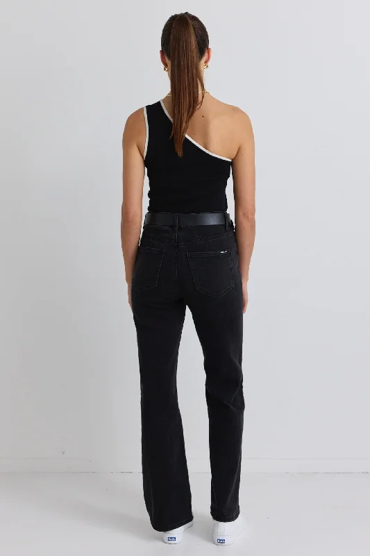 Farah Washed Black High Rise Soft Flare Jean