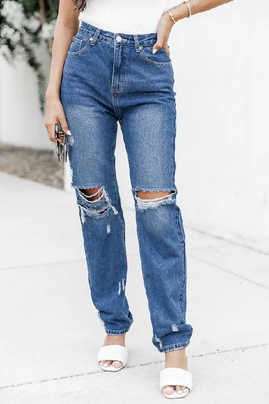 Keeley Dark Wash Distressed Straight Leg Jeans FINAL SALE