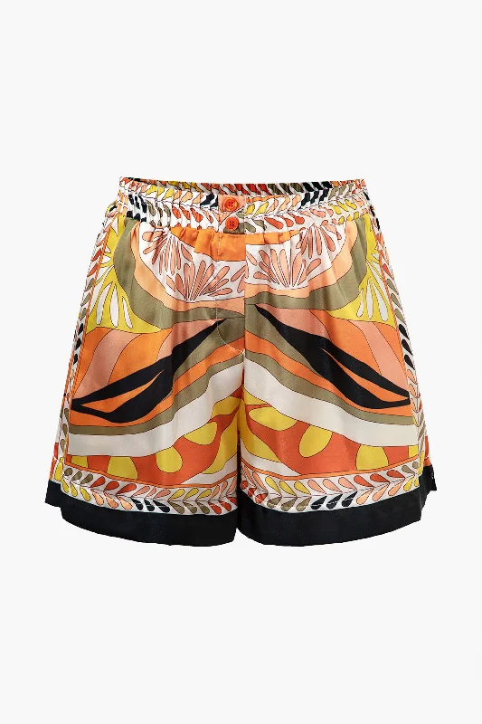 Abstract Print Elastic Waist Shorts