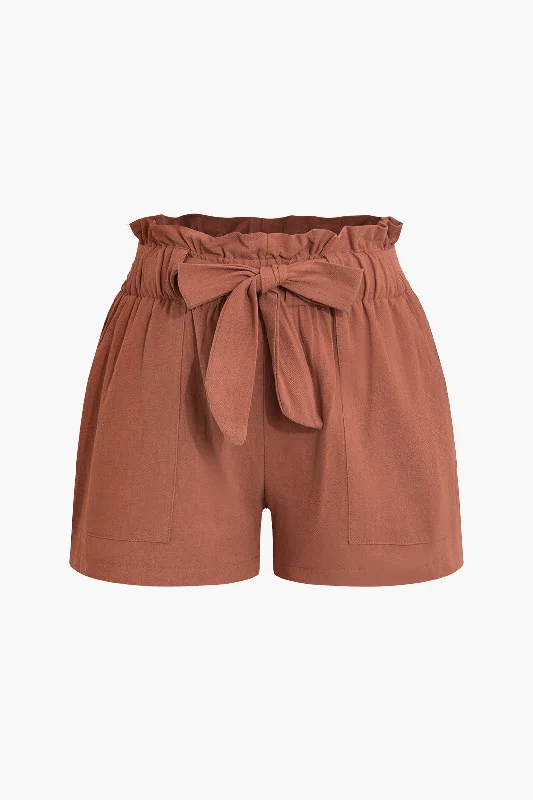 Solid Belted Shorts