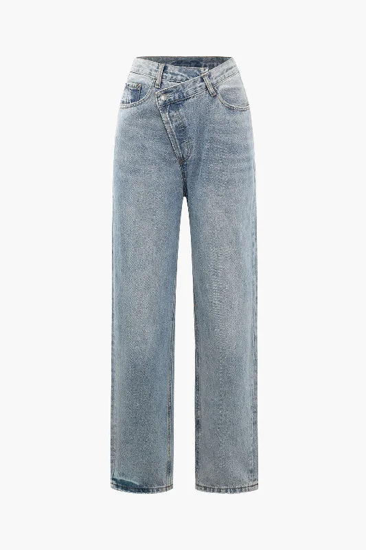 Asymmetric Waist Straight Leg Jeans