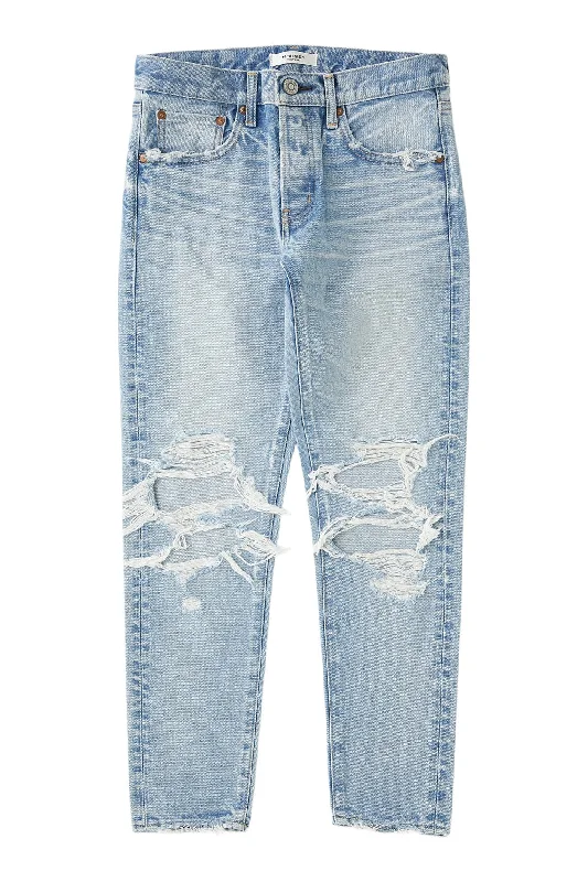 Moussy Denim May Tapered Mid Rise Jeans in Light Blue